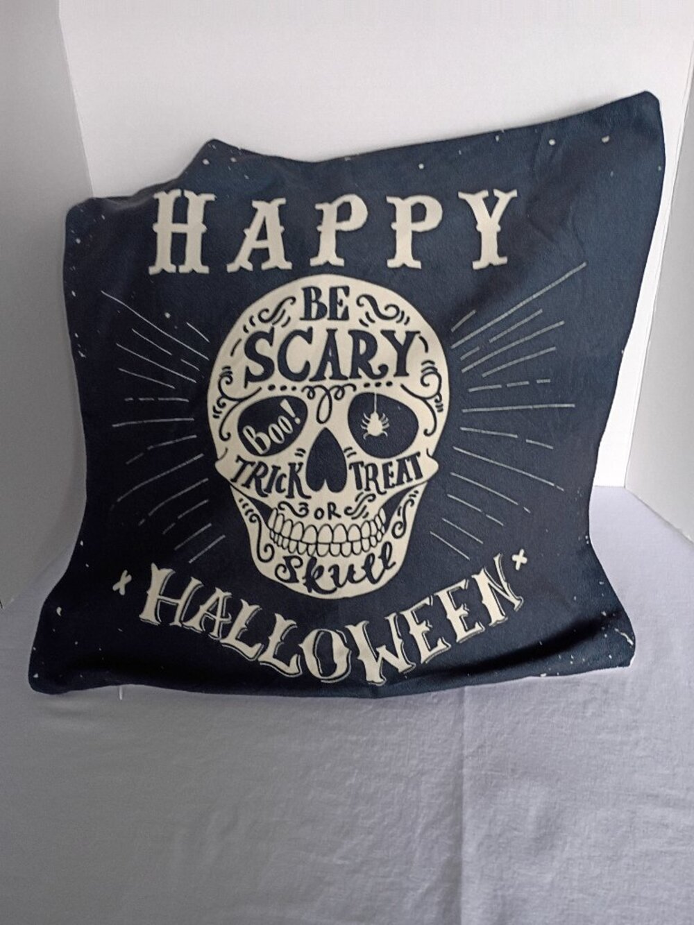 Halloween Fleece Pillow Cover – Happy Be Scary Skull Design